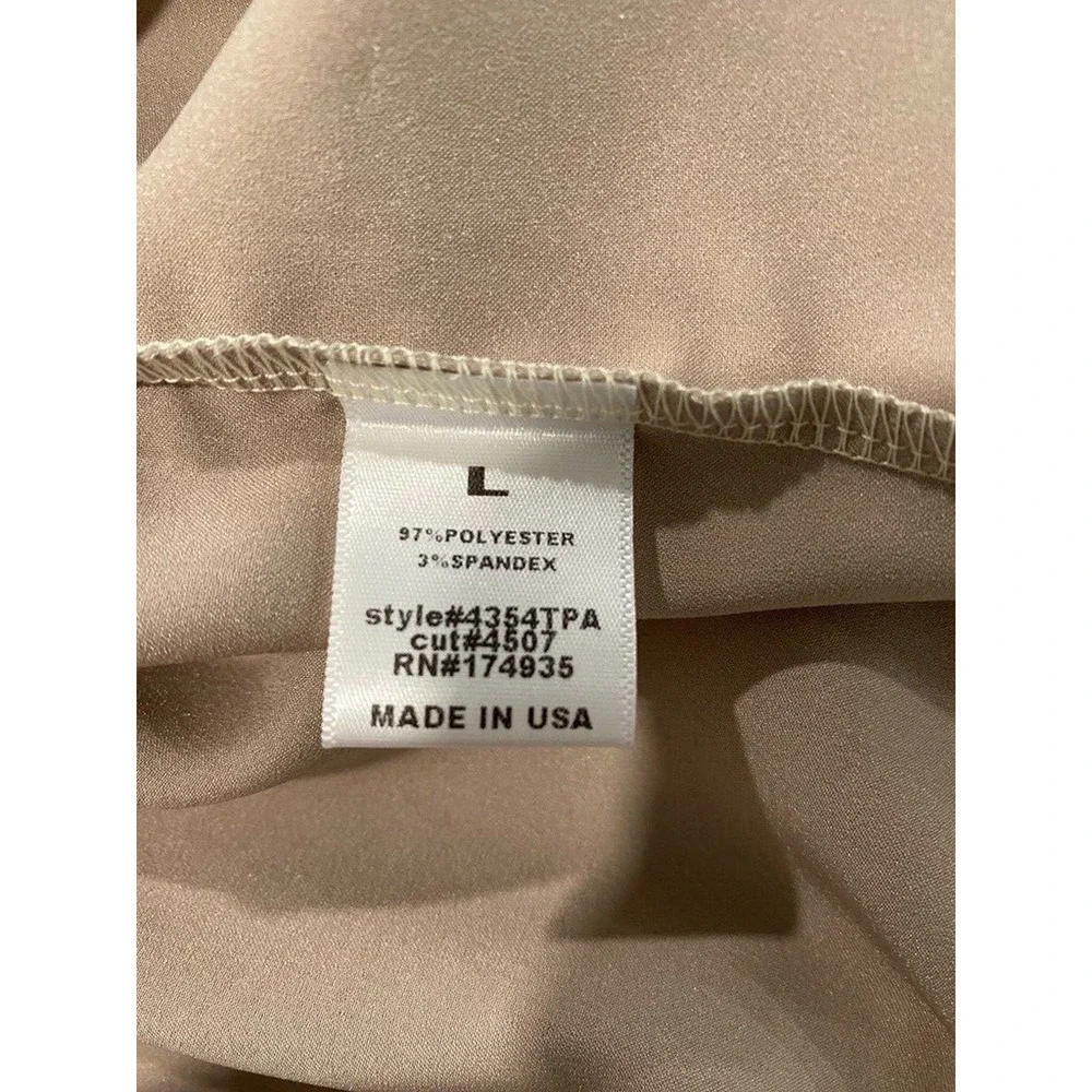 Renee C - Made in USA beige faux wrap satin V-neck blouse women's size large